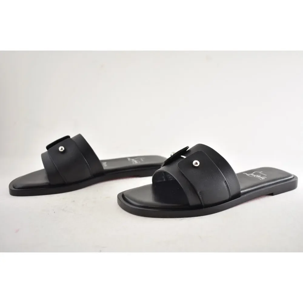 Christian Louboutin Chambelimule Donna Flat Black Calf Leather Slide Sandal 35